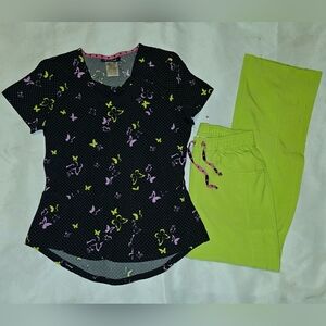 Heart Soul Scrub Set in Lime Green & Lavender XXs Top & Xs Pants